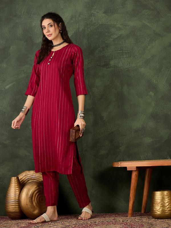 VP 9744 M Women's Office, Festive Wear Maroon Straight Kurta & Pant, Co-ord Set