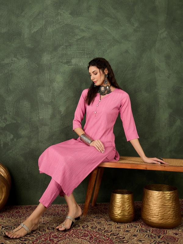 VP 9744 P Women's Office, Festive Wear Pink Straight Kurta & Pant, Co-ord Set