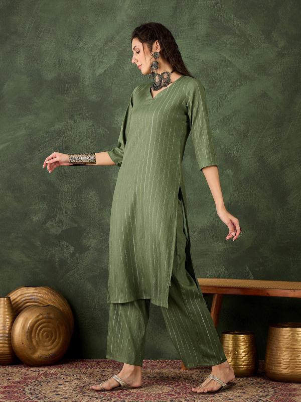 VP 9744 M Women's Office, Festive Wear Mehndi Straight Kurta & Pant, Co-ord Set