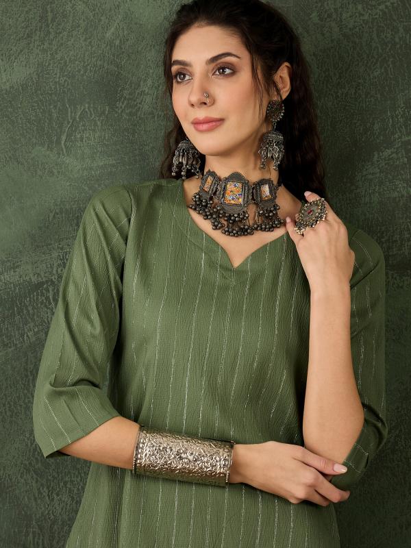 VP 9744 M Women's Office, Festive Wear Mehndi Straight Kurta & Pant, Co-ord Set