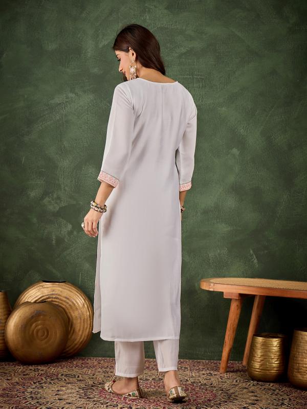 VP 9735 P Dhanu Women's Silk Blend Embroidered Straight Kurta & Pant Set