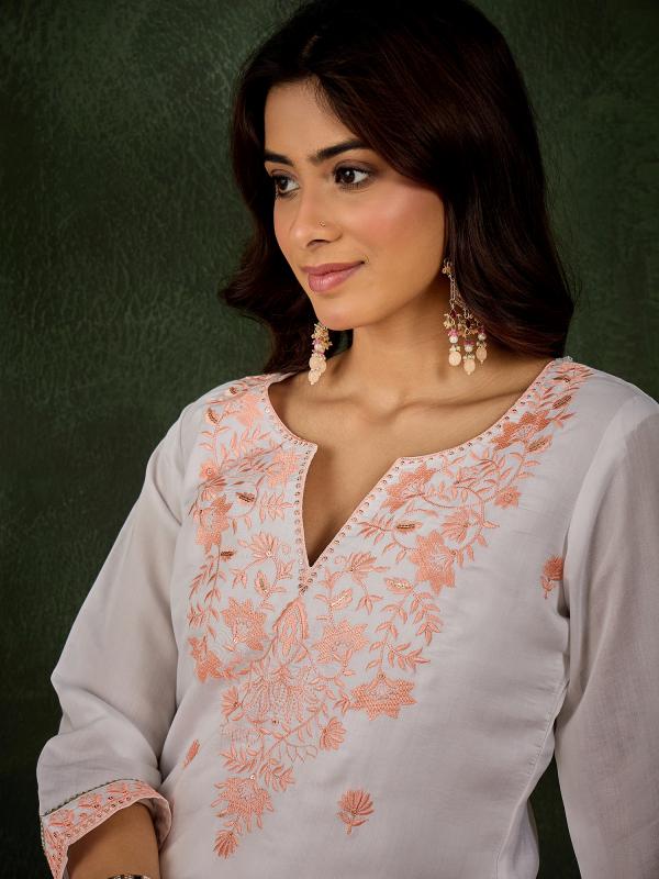 VP 9735 P Dhanu Women's Silk Blend Embroidered Straight Kurta & Pant Set