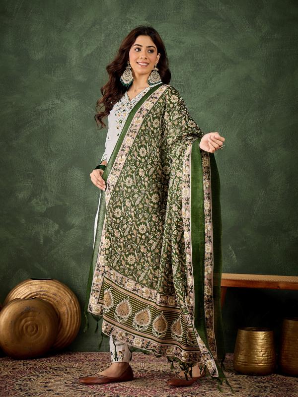 VP 9734 W Women's Embroidered Cotton Kurta Pant Set with Dupatta