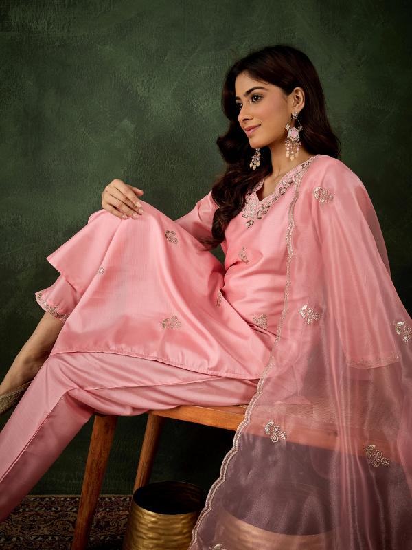 VP 9731 P Mokosh Women Kurta and Pant Dupatta Sets Silk Blend Fabrics with Embroidery