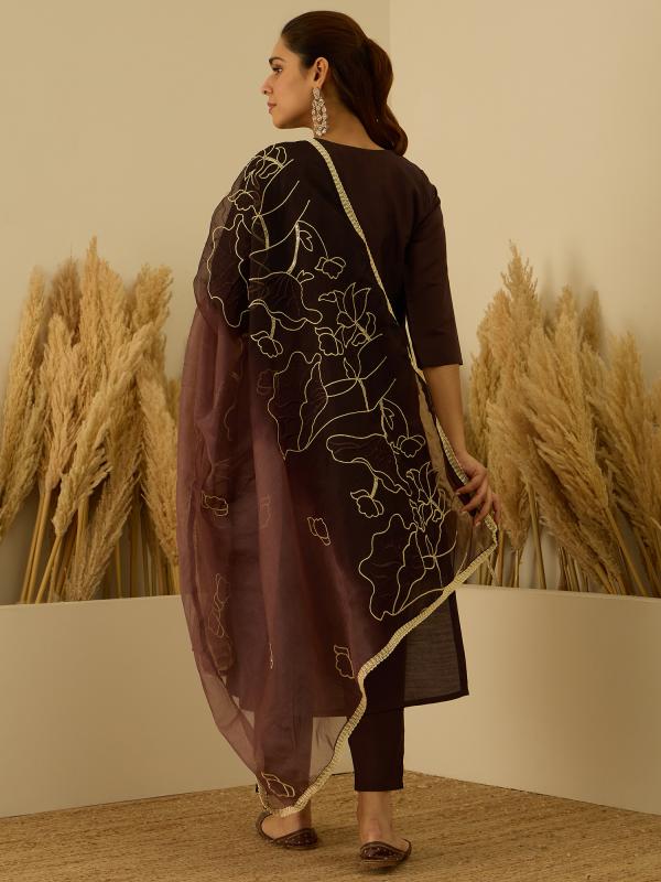 VP 9728 C Silk Blend Embroidered with Sequins Straight Kurta Set with Trousers & Dupatta