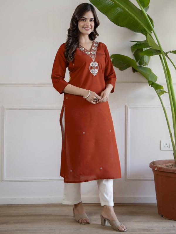 VP 9891 R Roman Silk Embroidered Straight Kurti