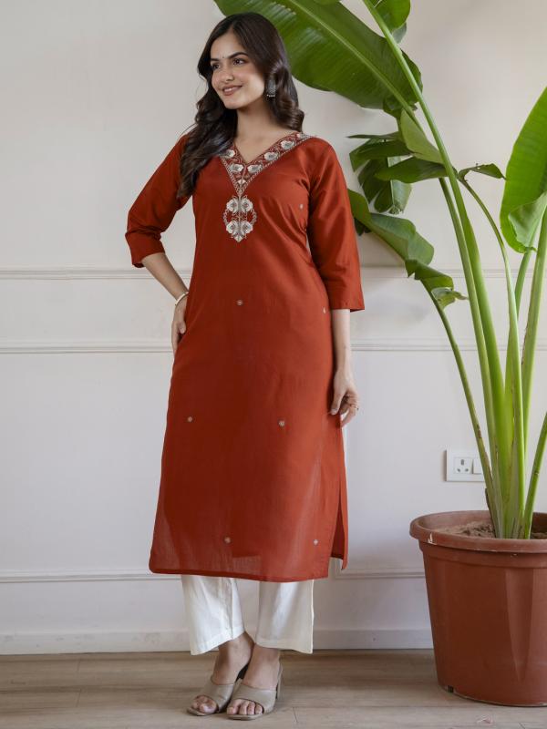 VP 9891 R Roman Silk Embroidered Straight Kurti