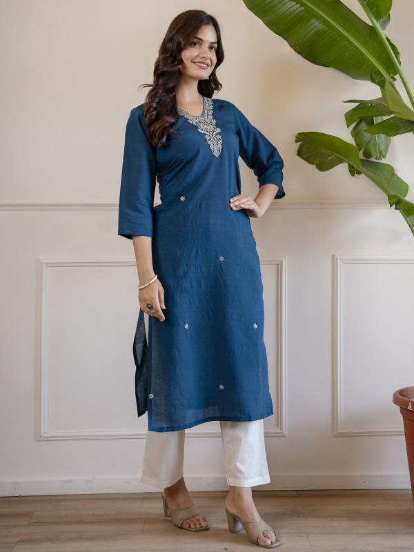VP 9891 T Women’s Viscose Roman Silk Floral Embroidery Motif Straight Kurta Design