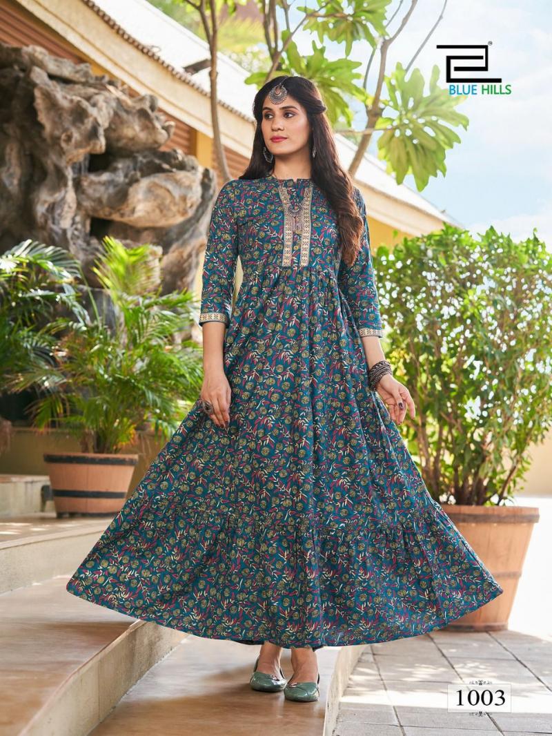 BUY ONLINE PARTY WEAR WINE LONG GOWN TYPE KURTI WITH FOIL PRINT AND MIRROR  HAND WORK FROM FASHION BAZAR