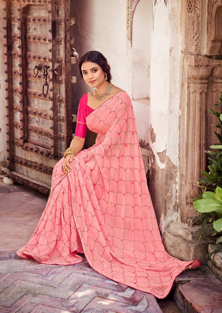 Red Printed & Embroidered Half Silk Saree - KAY KRAFT