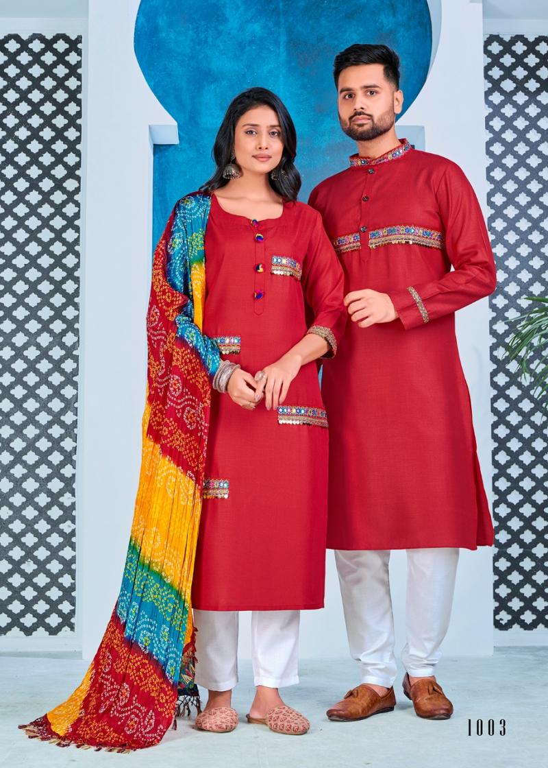 Cotton With Embroidered Couple Set Navratri Vol 2 Yellow Color DN 1002