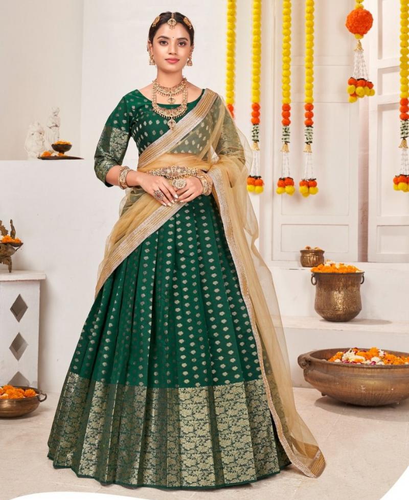Buy Dark Green Banarasi Silk Designer Lehenga Choli | Designer Lehenga Choli