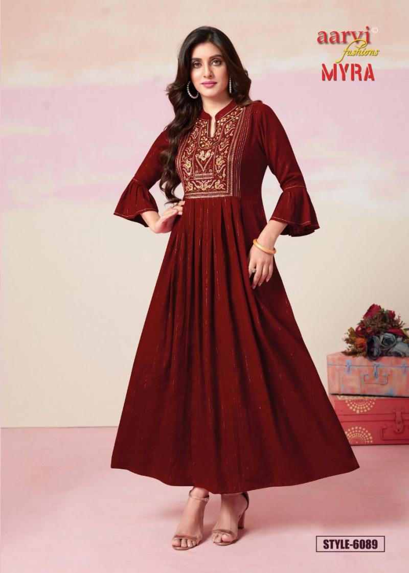 Aarvi Fashion Myra 7 Ethnic Wear Anarkali Designer Kurti Collection Catalog