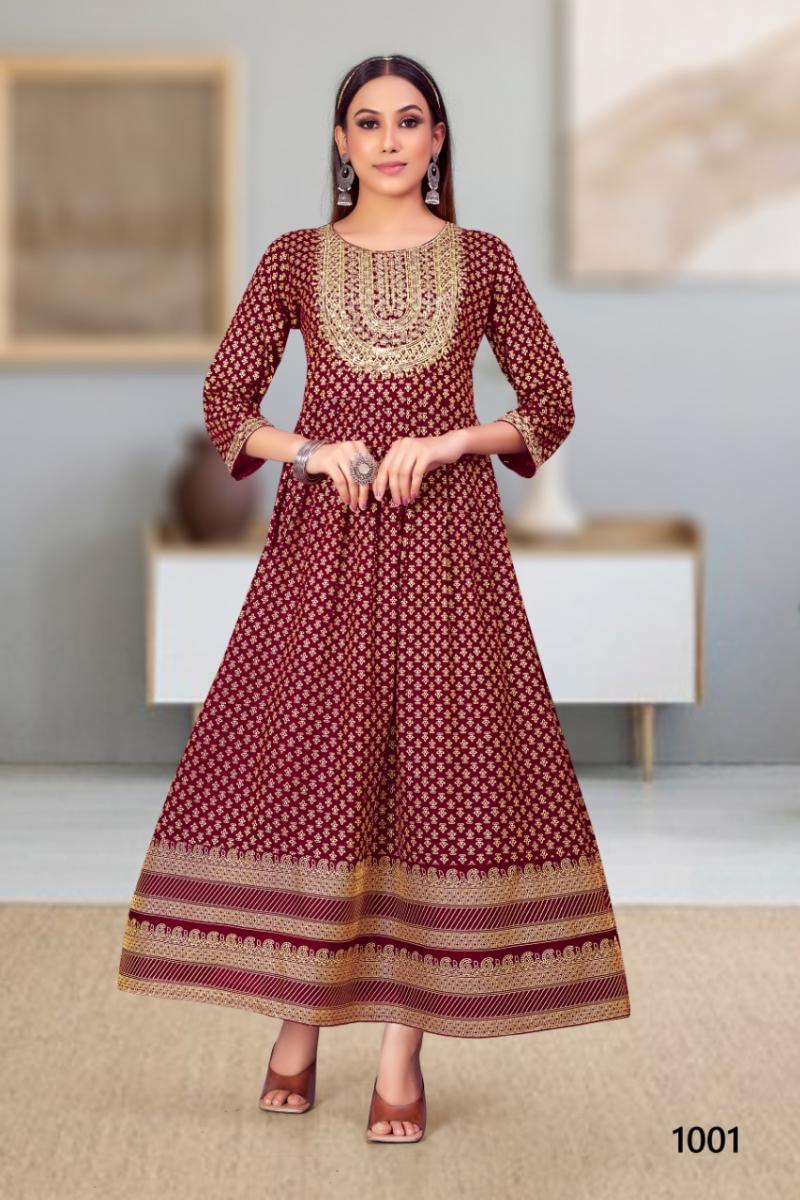 AANAYA Fashion Women's Stylish Rayon Printed Nayra Cut Ethnic Dress Kurti.  Handwork Elegant Fashionable Designed (Medium, Black) : Amazon.in: Fashion