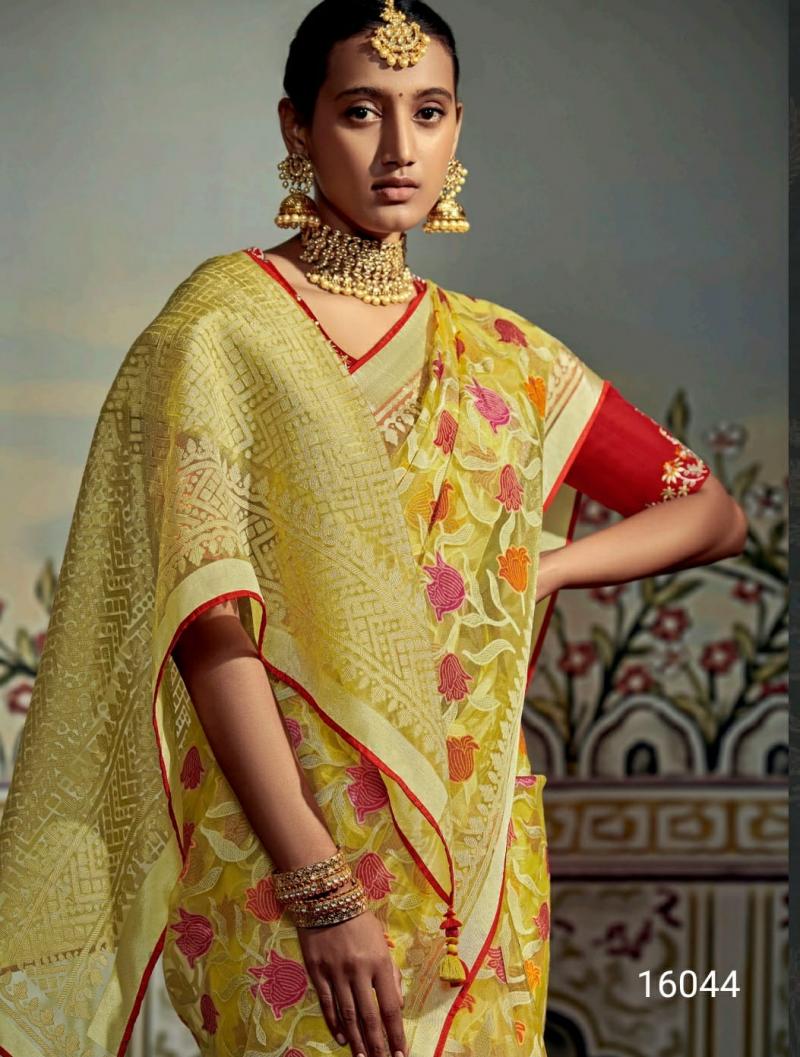 Buy Festival Wear Yellow Printed Work Brasso Saree Online From Surat  Wholesale Shop.
