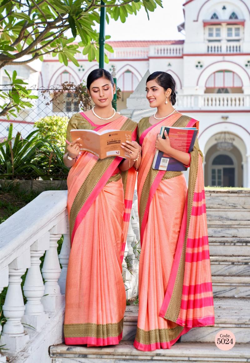 Gray and Orange Women's Premium Silk Crepe Small Print Vintage Teacher– Uniform  Sarees