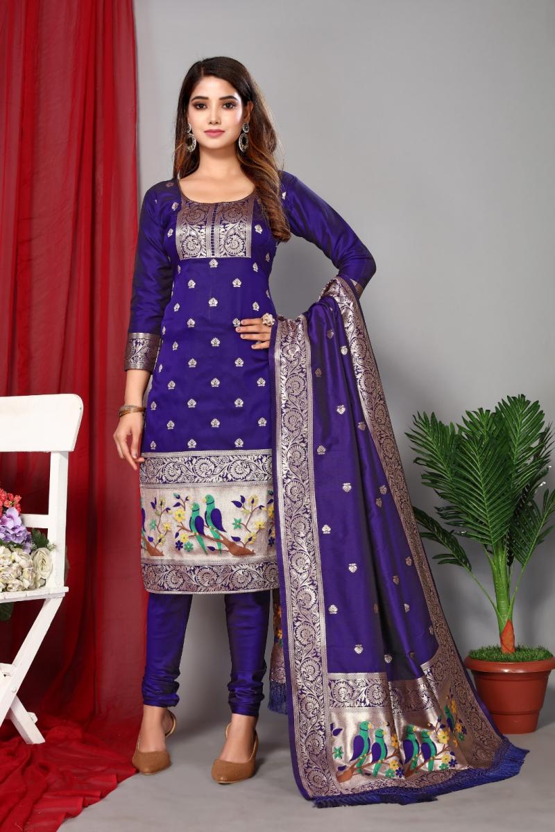 Woven Paithani Soft Banarasi Silk Pakistani Suit in Rani Pink - Ucchal  Fashion