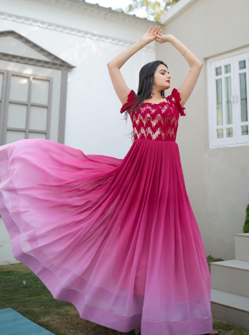 Shop Pink Faux Georgette Embroidered Dresses and Gown Party Wear Online at  Best Price | Cbazaar