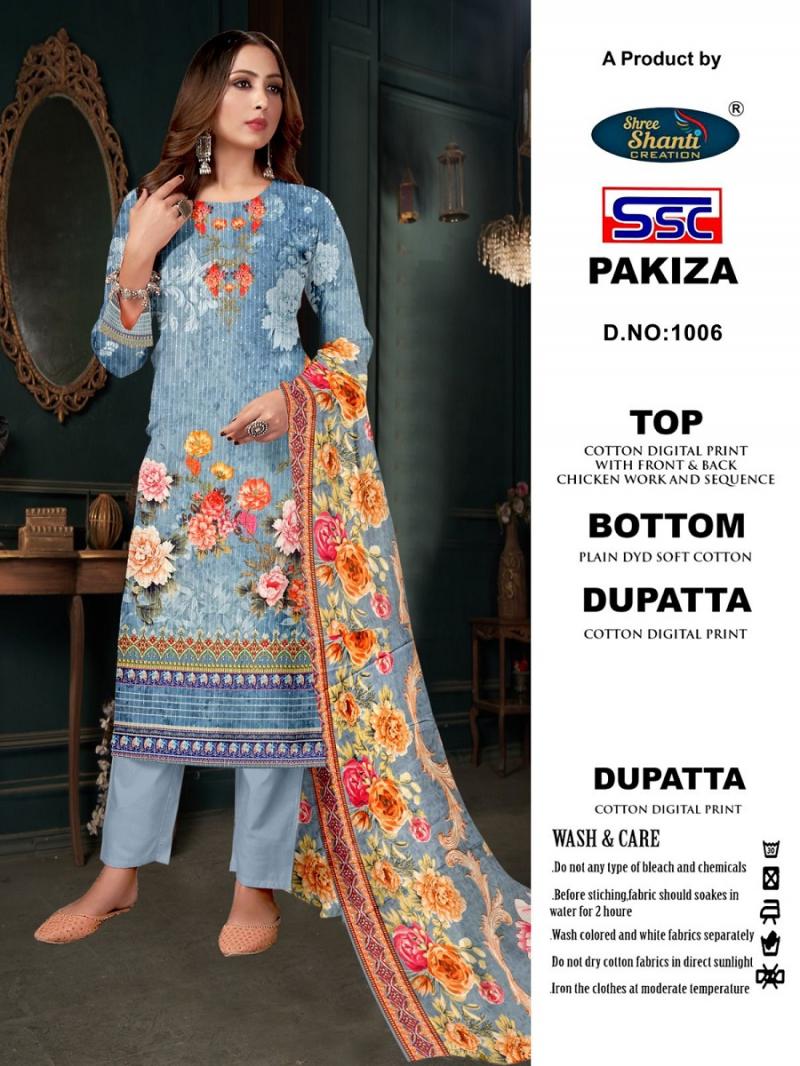 Blue & Red Printed Unstitch Dress Material with Dupatta