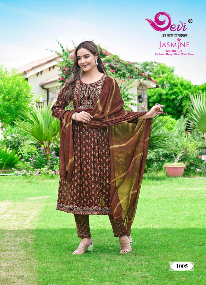 Devi Jasmine Rayon Printed Anarkali Kurti Pant With Dupatta Collection