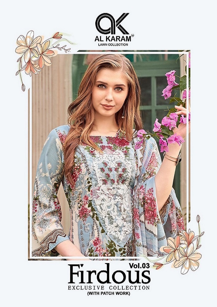 Al Karam Firdous Vol 3 Karachi Cotton Dress Materials: Textilecatalog
