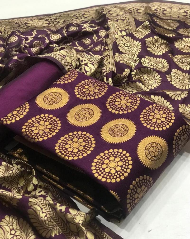 Buy Traditional Wear Firozi Jacquard Banarasi Silk Dress Material Online  From Surat Wholesale Shop.