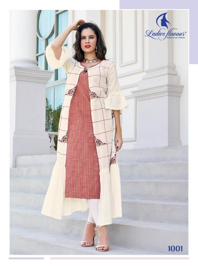 Kajal Style Srug vol 1 Cotton Classy Foil Print Long Gown Kurti With Shrug