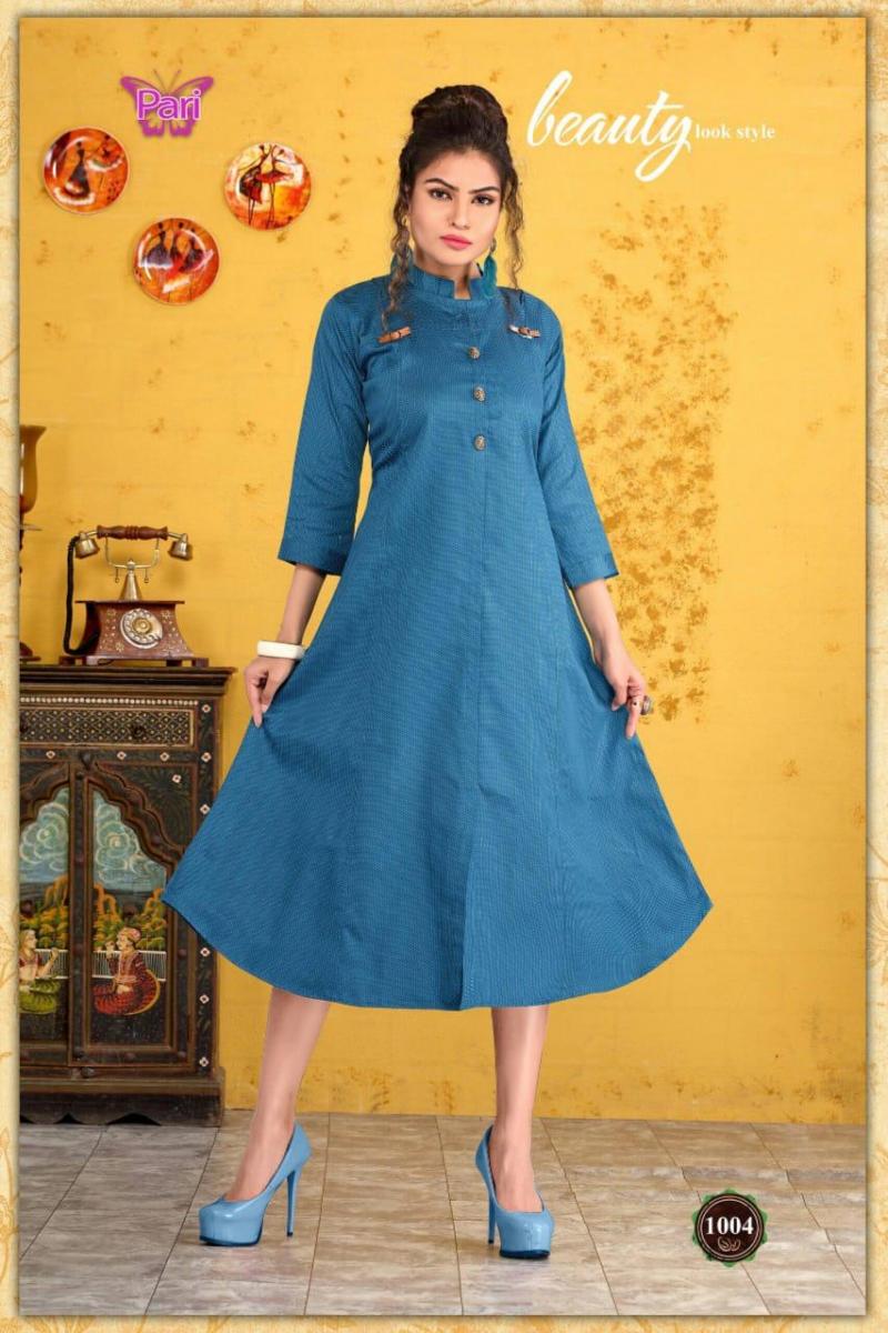 Satin Silk Long Kurti In Green With Embroidery Work - Gown