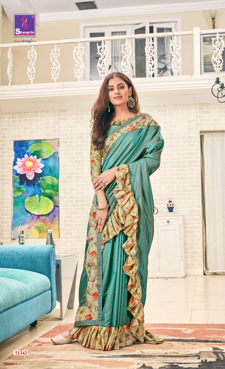 Buy Green Embroidery Square Neck Ruffle Saree With Blouse For Women by  Keerthi Kadire Online at Aza Fashions.