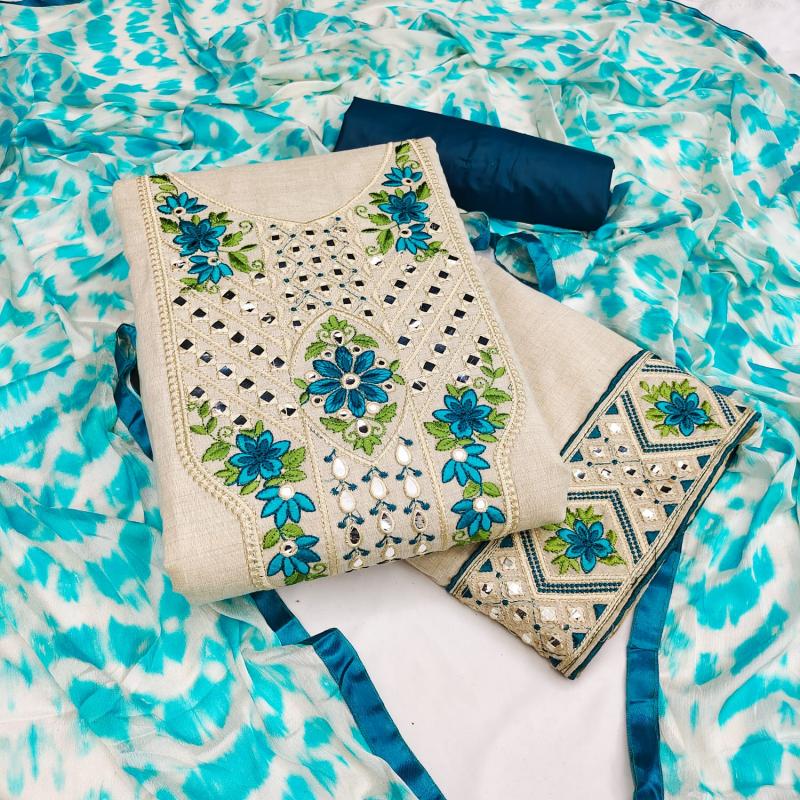 Khadi Silk Madhubani Geometric Print Dress Material | Reeling Threads